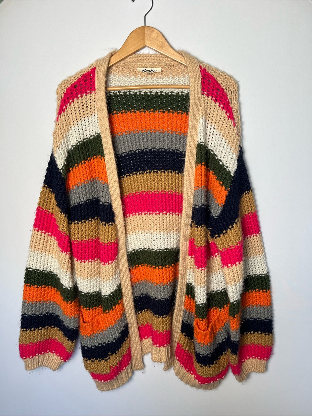Haptics Women’s Oversized Open Chunky Knit Cardigan Multi Color Stripe Small